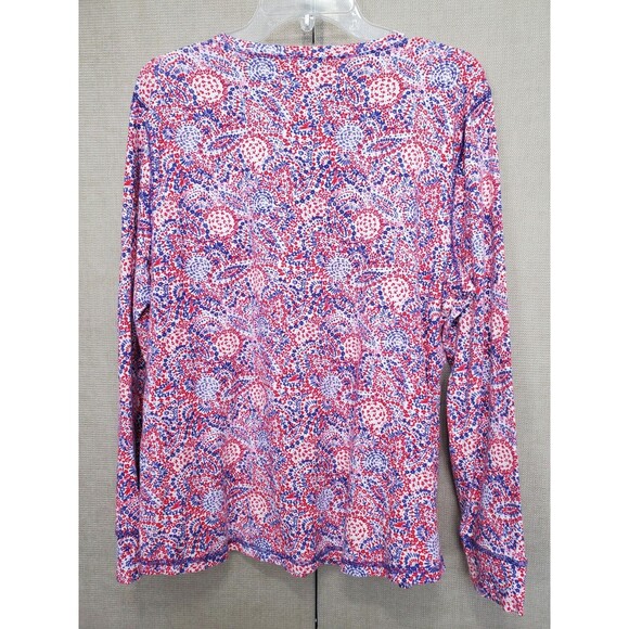 T by Talbots Cotton Blend Ditsy Print Split Neck Long Sleeve T-Shirt Size XL - Picture 4 of 5